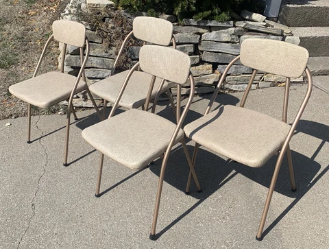 4 TAN VINTAGE MID CENTURY MODERN ATOMIC COSCO METAL FOLDING CHAIRS LOT OF 4 MCM Cover