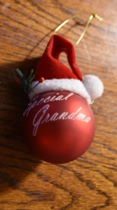 Vintage SPECIAL GRANDMA w/ SANTA HAT Ball Christmas Ornament with Hanger - Picture 1 of 2