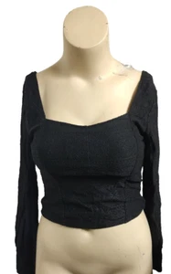 Idyllwind Miranda Lambert Crop Top Black Gothic Boho Peasant size L #XO - Picture 1 of 6