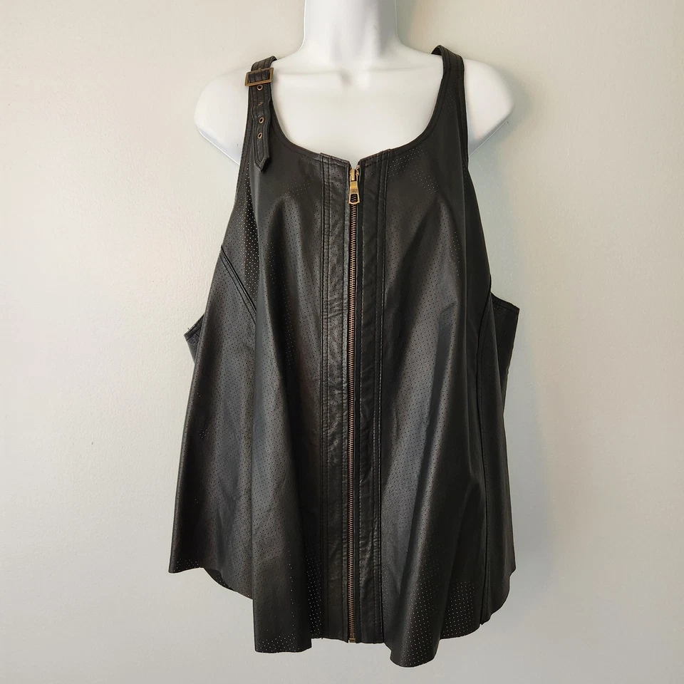 XCVI Upstage Perforated Leather Moto Vest Women's 3X Black Racerback Minimalist - Image 1 of 4