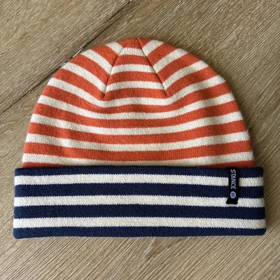 Gorro Stance OS/U Rayas Naranja Azul Marino Tejido Puños Talla Única Foto 1 de 4