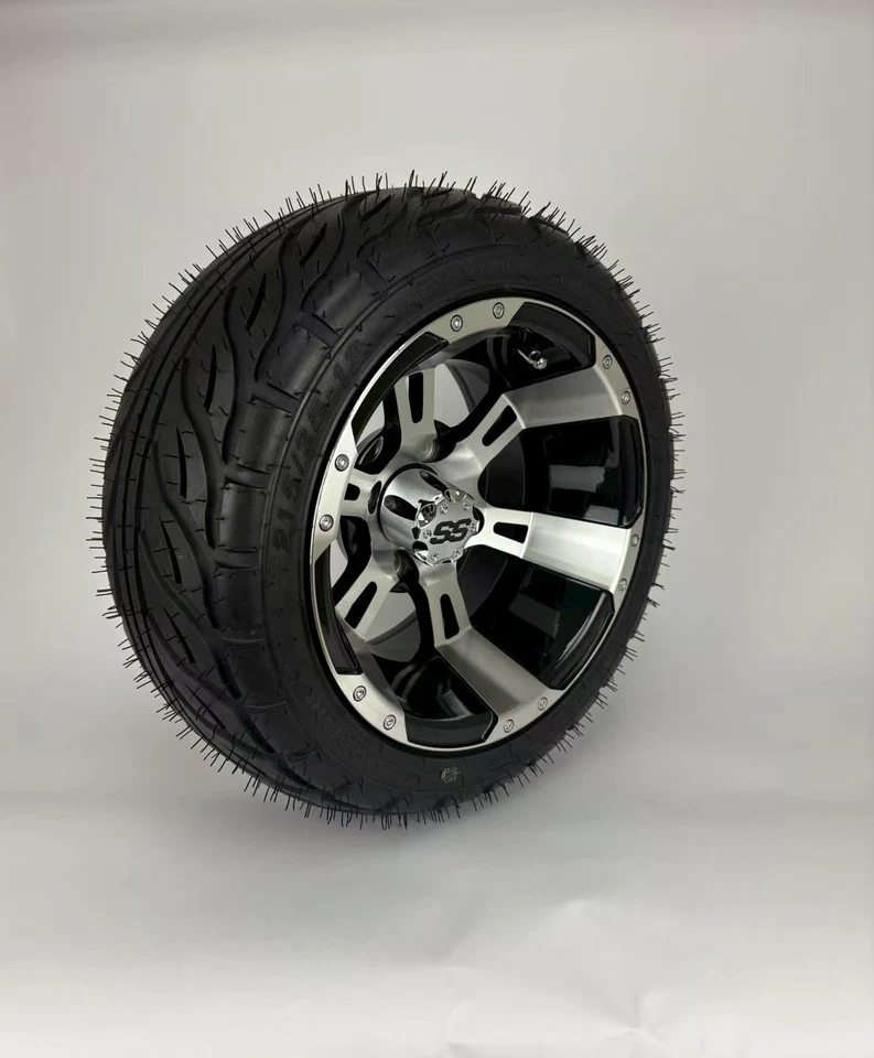 Set of 4 12" Black/ Machined Golf Cart Wheels & 215/35-12 Tires EZGO Yamaha Club Foto 1 de 3