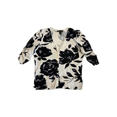 INC International Concepts White Black Floral Fabric Button Up Cardigan Medium - Image 1 of 4