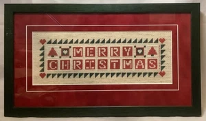 Vintage Custom Framed & Matted Completed Cross Stitch "Merry Christmas" - Picture 1 of 3