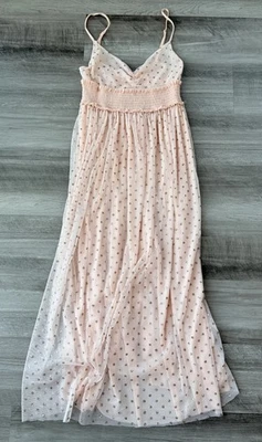 Intimately Free People Want To Have Fun Glitter Polka Dot Maxi Dress Size S Peac - Image 1 of 4