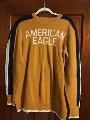 American Eagle 男式金色/海军套衫针织毛衣,尺寸 M,高 — 第 1/2 张图片