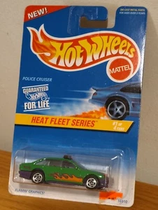 New Hot Wheels 1996 Police Cruiser Heat Fleet Sereis #1 /4 Green Flamin Graphics - Picture 1 of 5