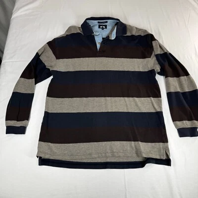 Woods серый синий и коричневый в полоску длинным рукавом рубашка-поло мужчин размер: L - Изображение 1 из 4