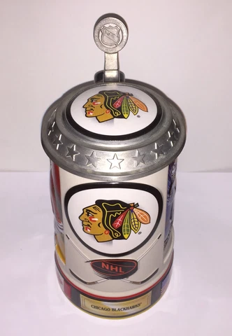 CHICAGO BLACKHAWKS HOCKEY NHL STEIN from BUD LIGHT Busch Budweiser mug FREE SHIP Cover