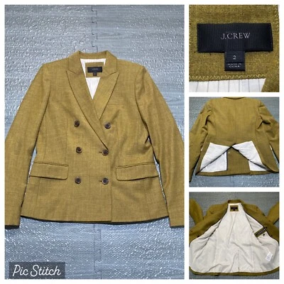 Blazer J Crew Mezcla Lana Verde Oliva Mujer 2 Doble Pecho Forrado Chaqueta C9130 Foto 1 de 4