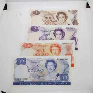 NEW ZEALAND Hardie Type-11, 1981, $1,2,5,10 Matching Serials 000985 unc - Picture 1 of 2