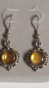 Sterling Silver Amber 1 1/2" Drop Dangle Earrings - Picture 1 of 4