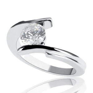 1/2 Carat F/VS2 Classic Lab Created Diamond Engagement Ring Round Cut 14K White - Picture 1 of 5