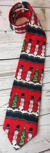 Save The Children Collection Tie Snowmen Christmas Holiday Red Silk L57" W3-7/8" - Picture 1 of 12