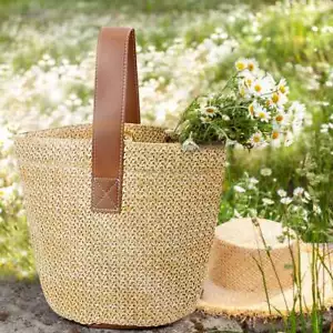 Damen-Handtasche gewebt Boho Sommer Strandtasche Strohtasche rund Rattan Schulter USA - Bild 1 von 14