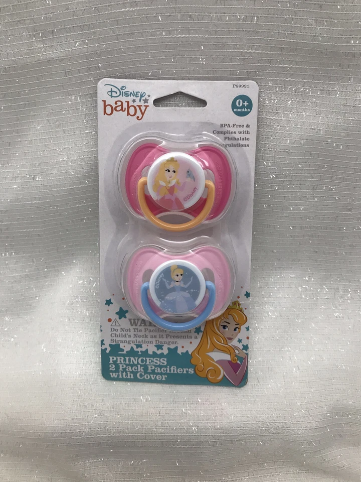 Disney Baby Winnie The Pooh Bear 2 Pack Pacifiers W/ Cover. Pink and Yellow