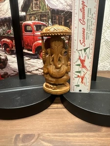 Sandalwood Carved Wood Ganesha Ganpati 6” Figurine Elephant God Umbrella India - Picture 1 of 9