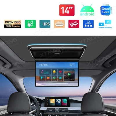 14" Android 11 Car Roof Monitor Mount Overhead TV 1080P Video Play HD Screen - Image 1 of 4