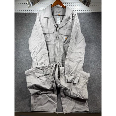Carhartt FR Traditional Coveralls 54 Tall Gray Zip Up Multi Pocket Mechanic  - Image 1 of 4