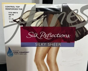 Hanes Strumpfhose Größe AB tiefschwarz seidig transparent Control Top Seide Reflexionen-Neu in Verpackung - Bild 1 von 7