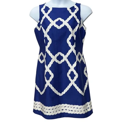 Vestido Jones New York para mujer 12 azul estampado de cuerda funda sin mangas algodón náutico Foto 1 de 4