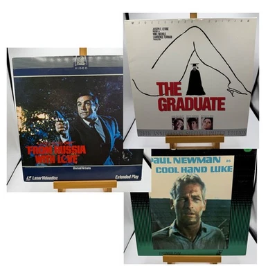 3 LaserDisc LOT - The Graduate, From Russia With Love, Cool Hand Luke Classics Foto 1 de 4