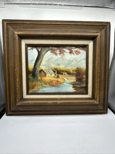 FARMHOUSE ON RIVER BY HARRELL DRISKILL 1980 OIL PAINTING AND ORIGINAL FRAME WOW - Picture 1 of 20