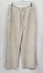 Pantaloni a gamba larga Coldwater Creek Natural Fit misto lino beige farina d'avena P8 - Foto 1 di 11