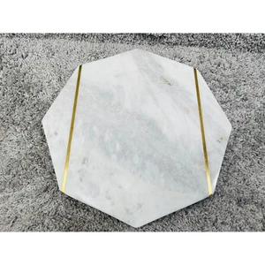 Marbled Hexagon Tray Ceramic With Gold Line Plating Table Moveable - Picture 1 of 10