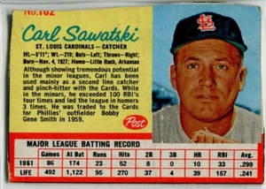 1962 Post Cereal #162 Carl Sawatski St. Louis Cardinals - Picture 1 of 2