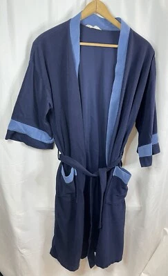 vintage sears men's robe belted solid navy blue fringe bath o/s retro grampa - Image 1 of 4