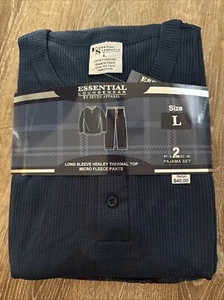 MEN'S ESSENTIAL LOUNGE WEAR LONG SLEEVE HENLEY TOP MICRO FLEECE 2PC PANTS SET L - Picture 1 of 4