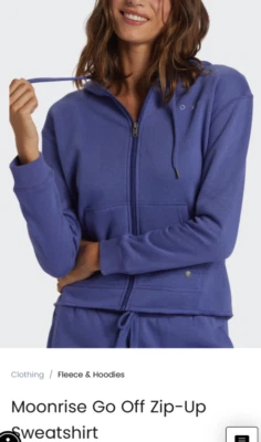 NWT Roxy Women's Blue Moonrise Zip Up Lined Hoodie Sweatshirt Cotton-Fleece  S  - Image 1 of 4