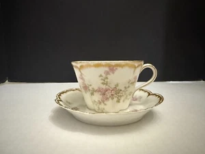 Vintage Haviland Limoges France Pink Floral Cup and Saucer Gold Trim - Picture 1 of 3
