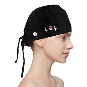 Scrub Caps Women Adjustable Working Caps with Button & Sweatband Nurse Caps f... - Picture 1 of 7