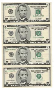 2003 $5 FIVE DOLLARS UNCUT SHEET FR-1990-L SAN FRANCISCO. - Picture 1 of 2
