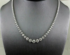 Natural Round Diamond Graduated Lady's Tennis Necklace 18K White Gold 6.32Ct - Picture 1 of 10