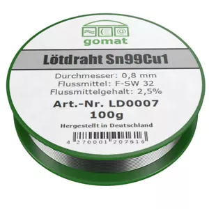100g Lötzinn Lötdraht mit Flussmittel - bleifrei - Sn99Cu1 - 0,8 mm - LD0007 - Bild 1 von 1