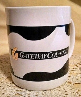 Gateway Computer Mug Black White Gold Cow Graphic Country Linyi Silver Phoenix - Image 1 of 4