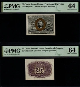 1863 25c 2nd Issue NARROW MARGINS FRONT/BACK SPECIMEN SET US Fractional Currency - Picture 1 of 2