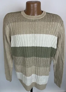 Vintage 90s Y2K GEOFFREY BEE Sweater XL Beige Cable Knit Color Block Stripe - Bild 1 von 11