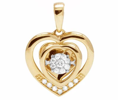 Colgante solitario de diamantes de oro amarillo de 10k para damas con corazón bailando .20ct Foto 1 de 4