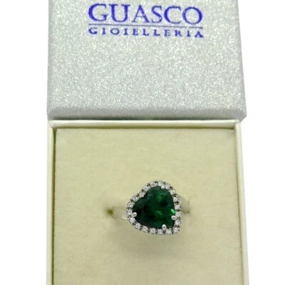 Anello cuore verde contorno in argento 925 - Immagine 1 di 3
