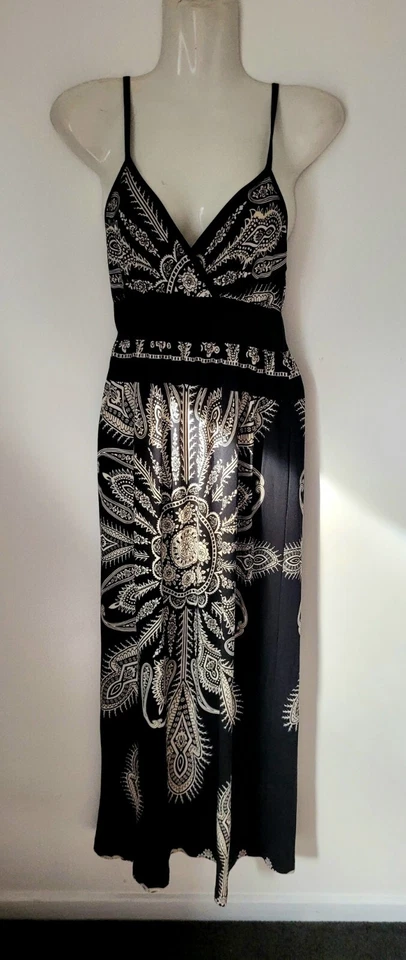 Maxi Vestido Maxi Maxi Cuello en V Estampado Negro Maxim Talla S Foto 1 de 4