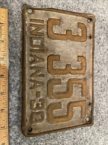 Vintage Indiana 1930 Auto Old License Plate Tag 3355 Shorty Original Paint - Picture 1 of 2