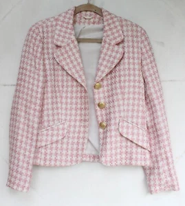 Vintage Pink Tweed Three Golden Buttons Blazer Jacket Size 38 - Picture 1 of 19