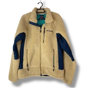 Columbia Jacket Adult Small Japan Retro Sherpa Deep Pile Fleece Tan Blue - Picture 1 of 14