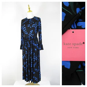 Kate Spade Womens Blue Black Seabreeze Floral Knit Midi Maxi Dress Size 2 NWT - Picture 1 of 13