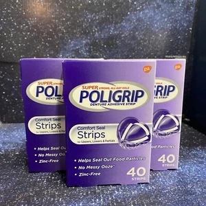 3 X Super Poligrip Strong Comfort Seal Strips 40 Each Box - Free Shipping - Picture 1 of 5