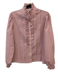 Vintage Donnkenny Top Blouse Womens 16 Pink Polyester Ruffled Lightweight 70s - Picture 1 of 8
